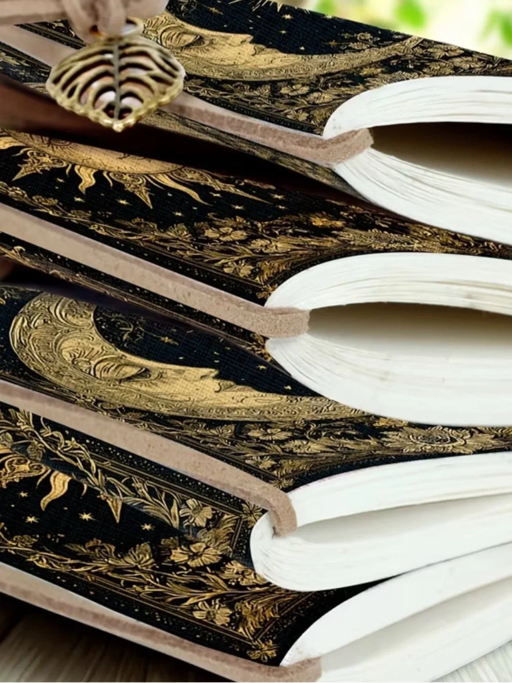 Celestial Moon Embossed Journal - Black & Gold